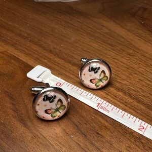 Butterfly Cufflinks with Pink and Silver Design
